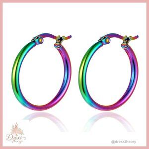 Small Circle Huggie Hoop Earrings, Stainless Steel, Hinged, 20MM